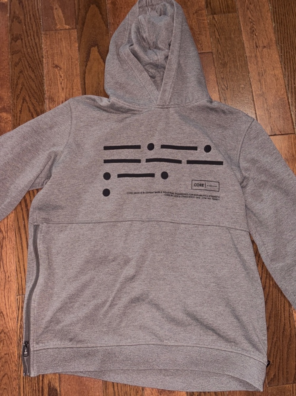 Jack & Jones Men’s Grey Zip-Up Hoodie with Black Graphic